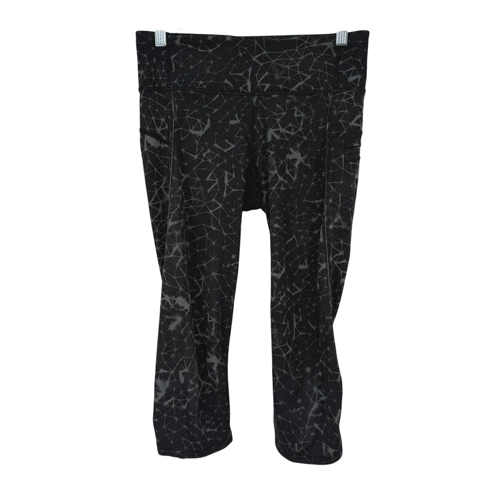 Lululemon Run Inspire Crop II Women Size 4 Black Geometric Mesh Pocket Leggings